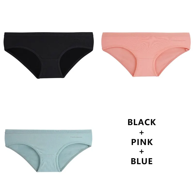 TERMEZY 3PCS Women Sexy Panties Cotton Underwear Solid Briefs Girls Low-waist Lingerie G String Soft Breathable Intimates XXS-L