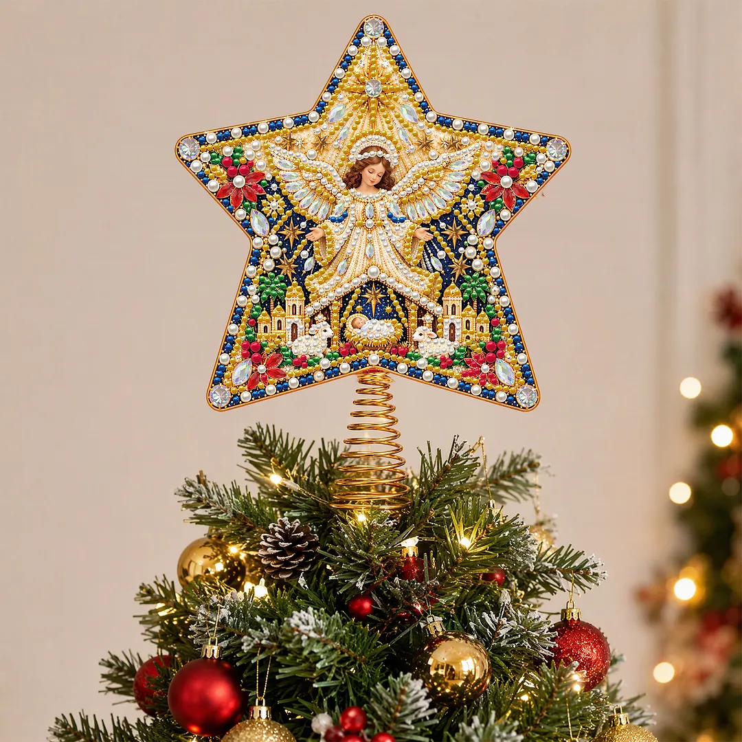 ダイヤモンドアートクラブ 『Christmas Tree Angel』 Special Shaped Diamond Painting Christmas Tree Topper Star Angel 8x8in