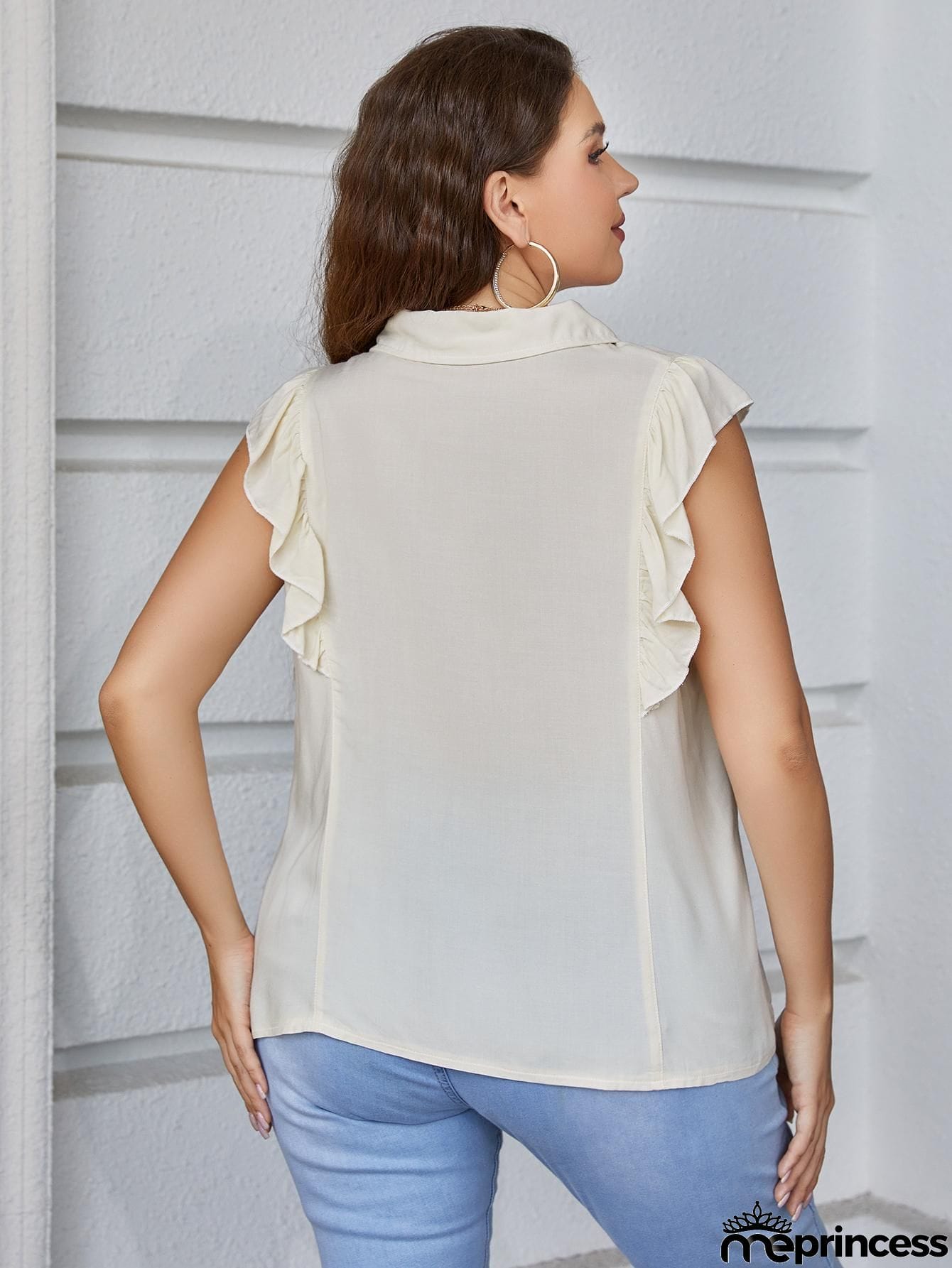 Plus Size Ruffled Cap Sleeve Shirt