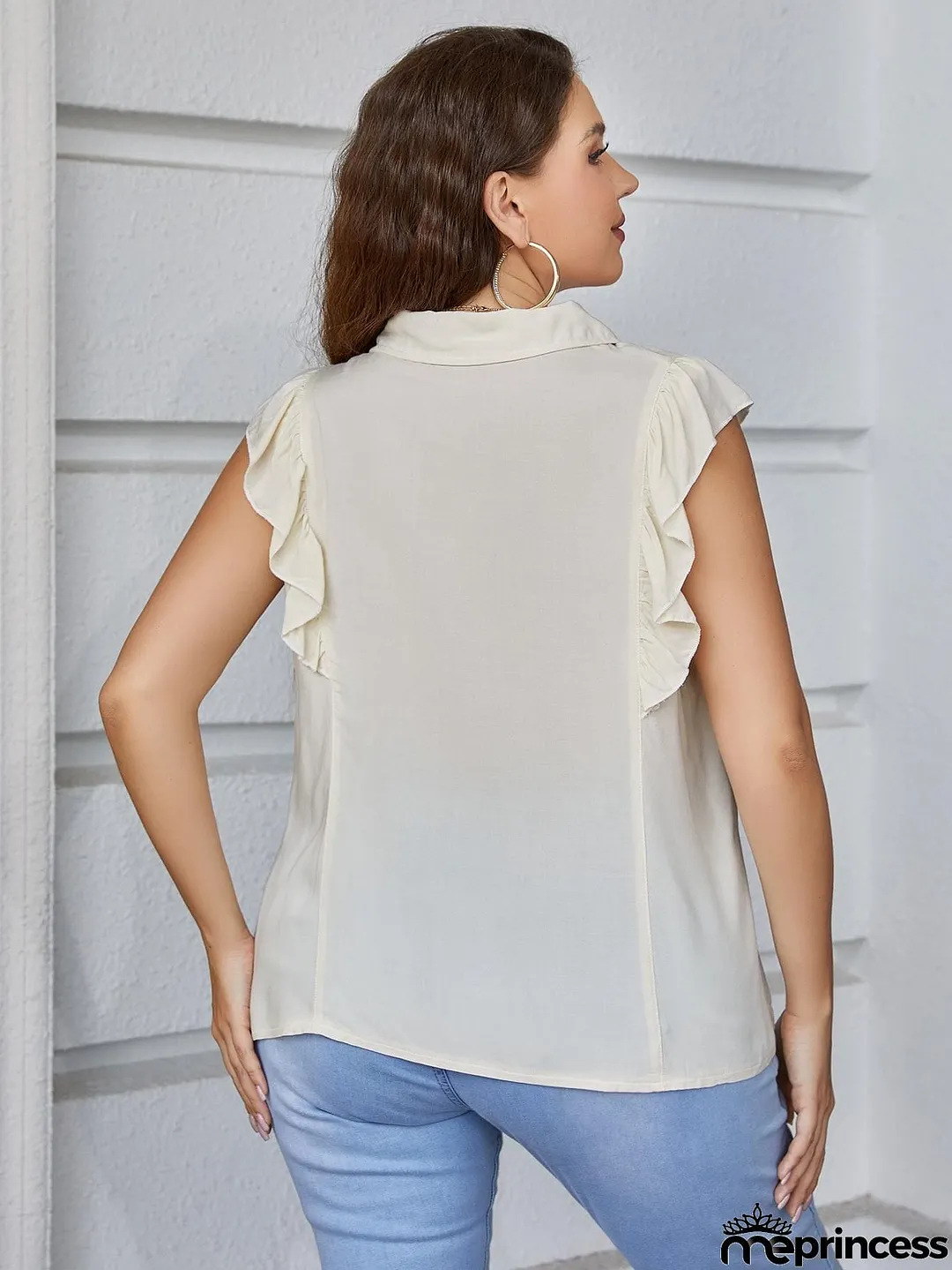 Plus Size Ruffled Cap Sleeve Shirt