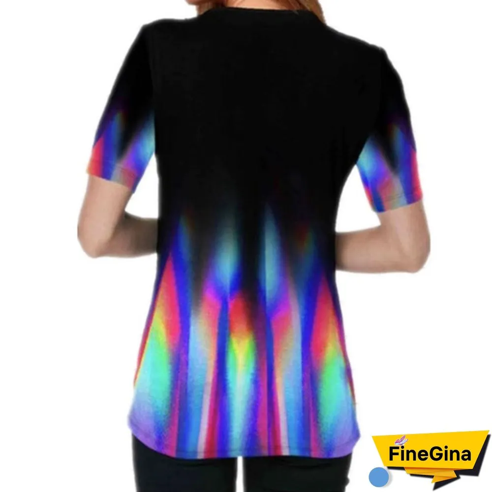 Summer Women's Fashion Loose Casual Short Sleeved Floral Gradients Printed V- Neck T Shirt & Blouses Tops