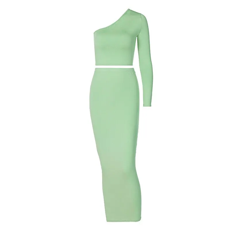Hawthaw Women Long Sleeve Off Shoulder Crop Tops Long Pencil Skirt Skinny Slim Autumn Fall Two Piece Sets Clothes Suit 2Pc