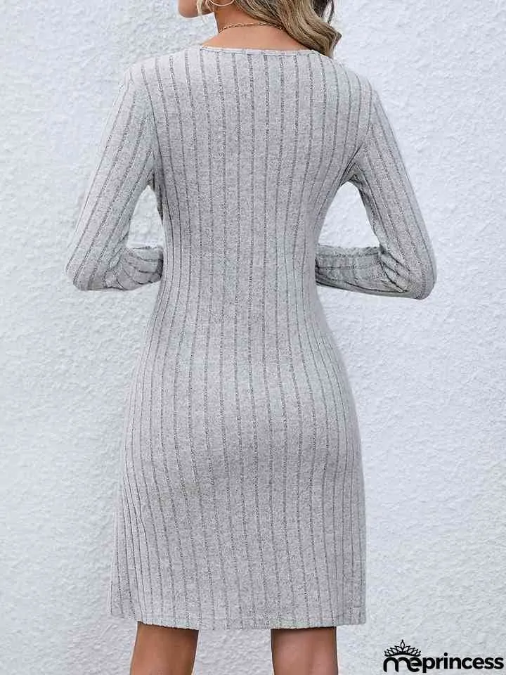 V-Neck Long Sleeve Mini Dress