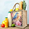 Diamond Painting Flowers and Bird Linen Tote Bag Replaceable Canvas for Women