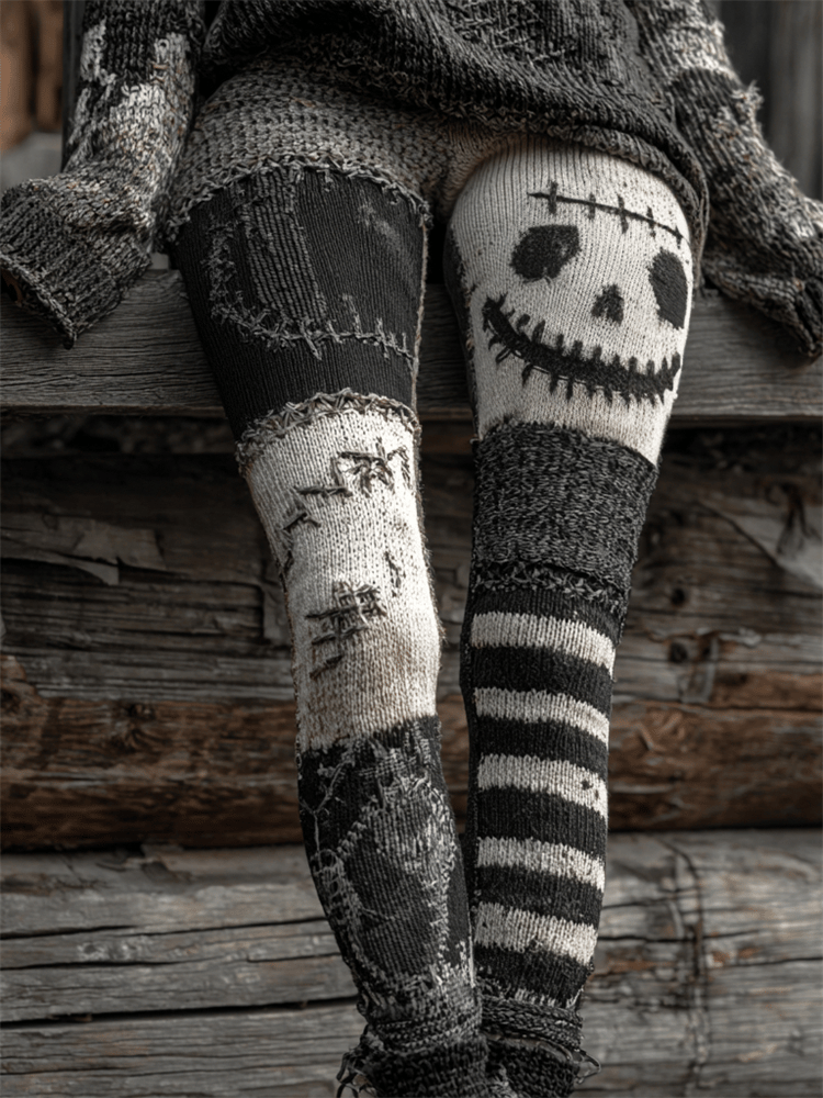🔥Buy 3 Get 10% Off🔥Women's Retro Halloween Contrast Color Comfortable Knitted Print Leggings 