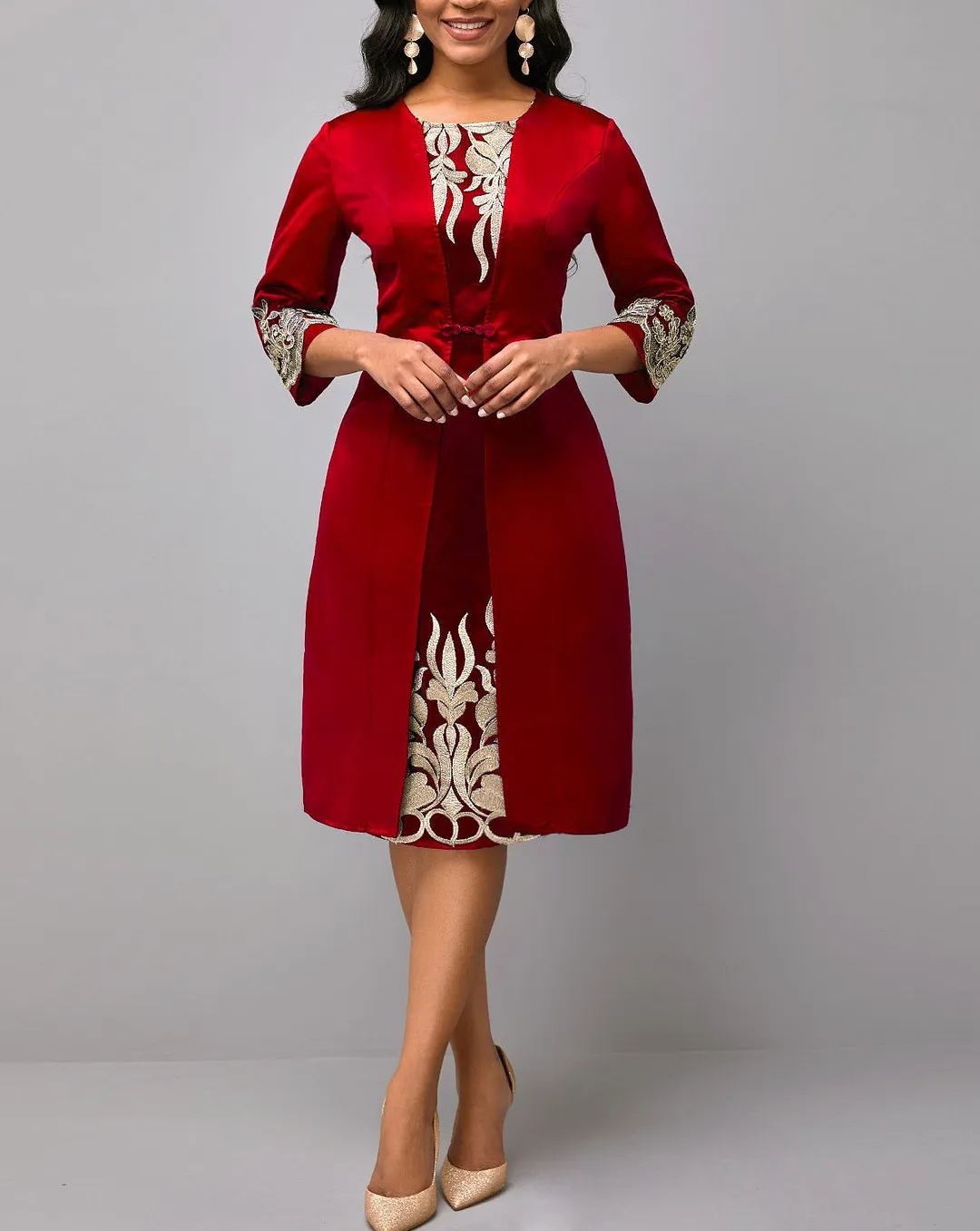 Brownm Stitching Commute Slim-fit Party Mesh 3/4 Dresses