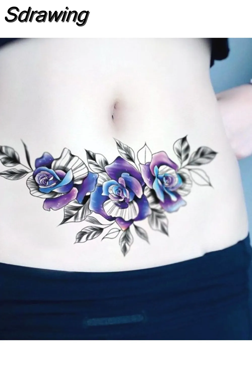 Sdrawing 4/5/9/10/18 PIeces Long Lasting Blue Flower Jewelry Tattoo Sticker Sexy Belly Block Scar Stretch Marks Waterproof Tattoo Sticker 715-1