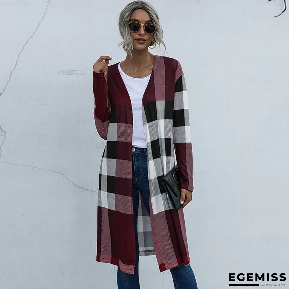 Autumn Women's Plaid Fashion Buttonless Straight Cardigan Coat Women | EGEMISS