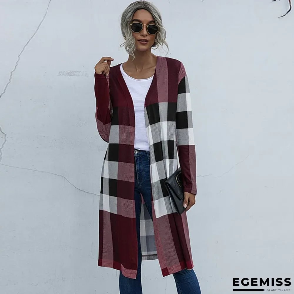 Autumn Women's Plaid Fashion Buttonless Straight Cardigan Coat Women | EGEMISS