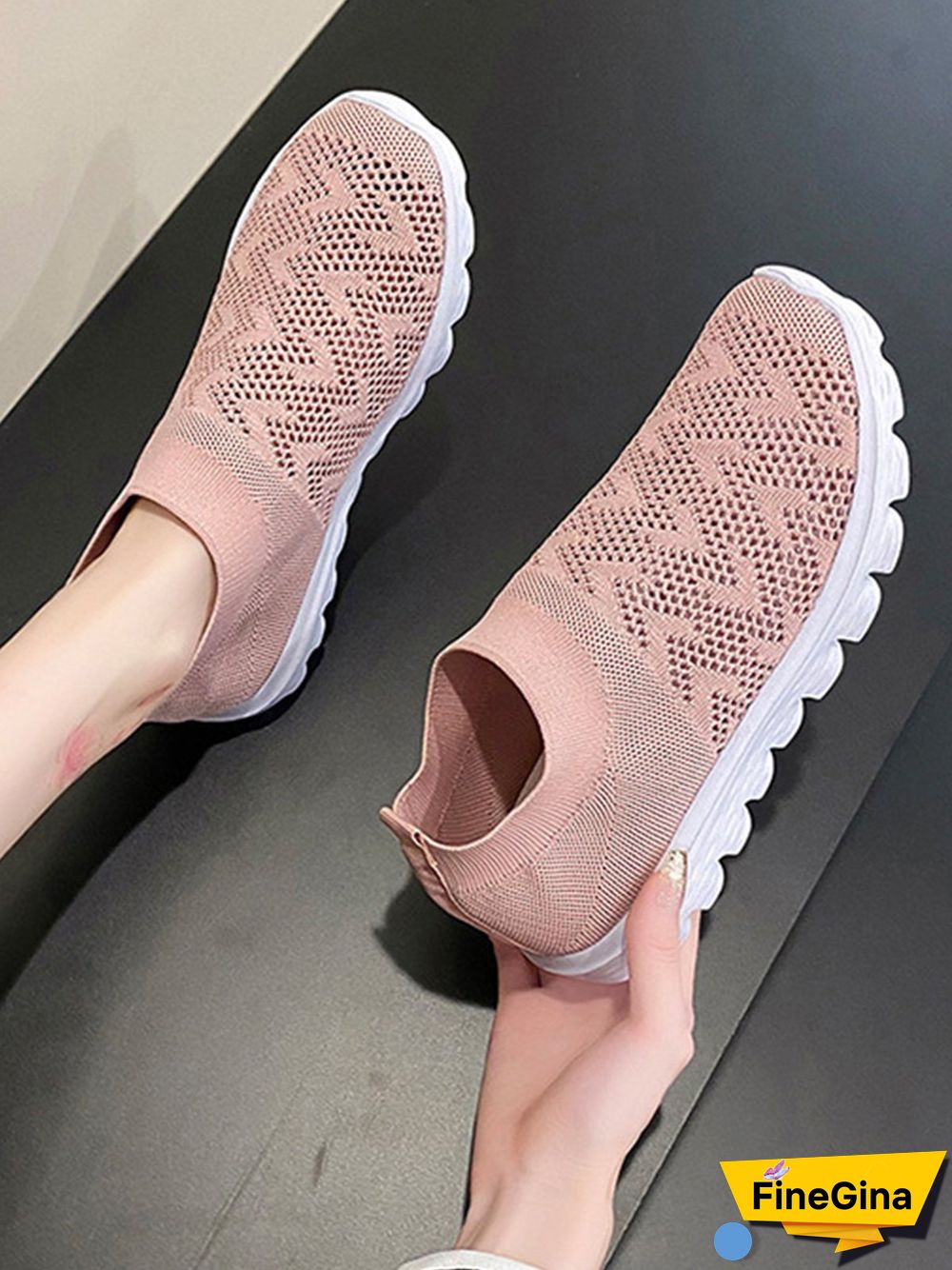 Geometric Lightweight Soft Sole Non-Slip Flyknit Sneakers