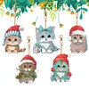 5Pcs DIY Christmas Cat Diamond Painting Keychain（Double-Sided)