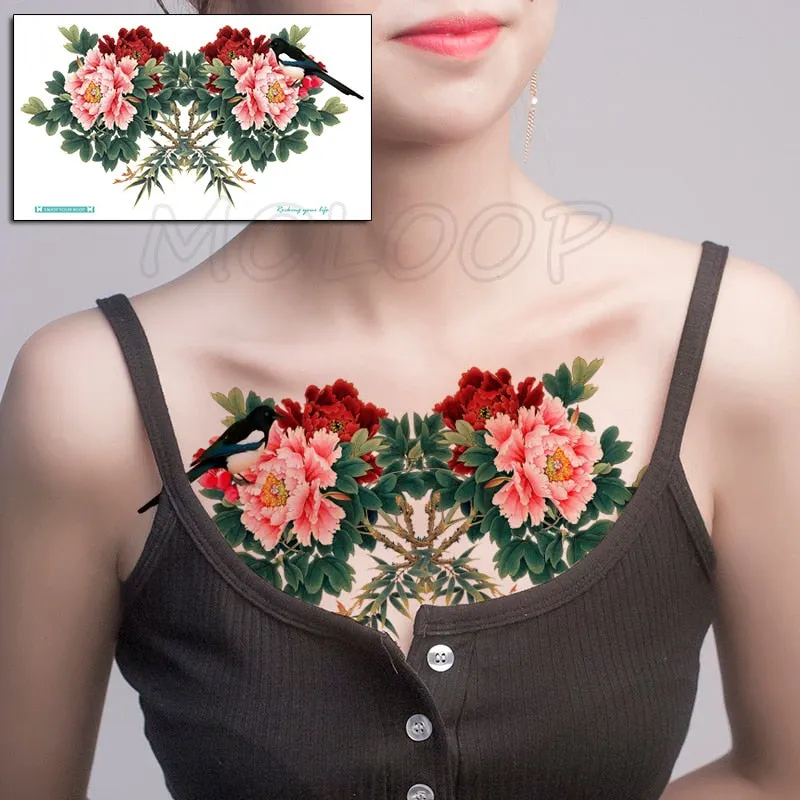 Temporary Tattoo Sticker Totem Flower Arrow Color Sexy Chest Back Fake Tatoo Waterproof Flash Tatto Body Art for Woman Girl