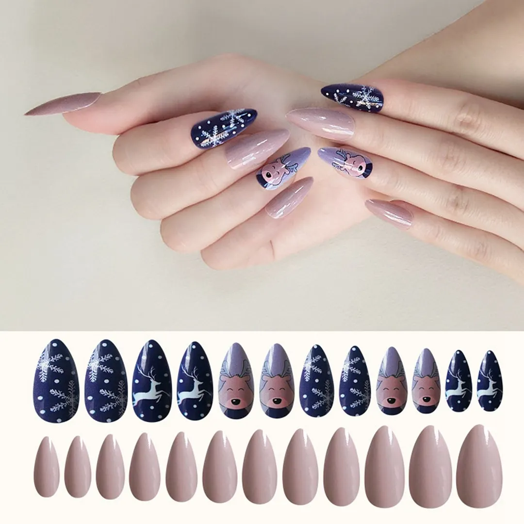 24 PCs/Box Christmas Style Ballerina False Nails Wearable Coffin Fake Nails Detachable Full Cover Nail Tips Press On Nails-Nail Inspo