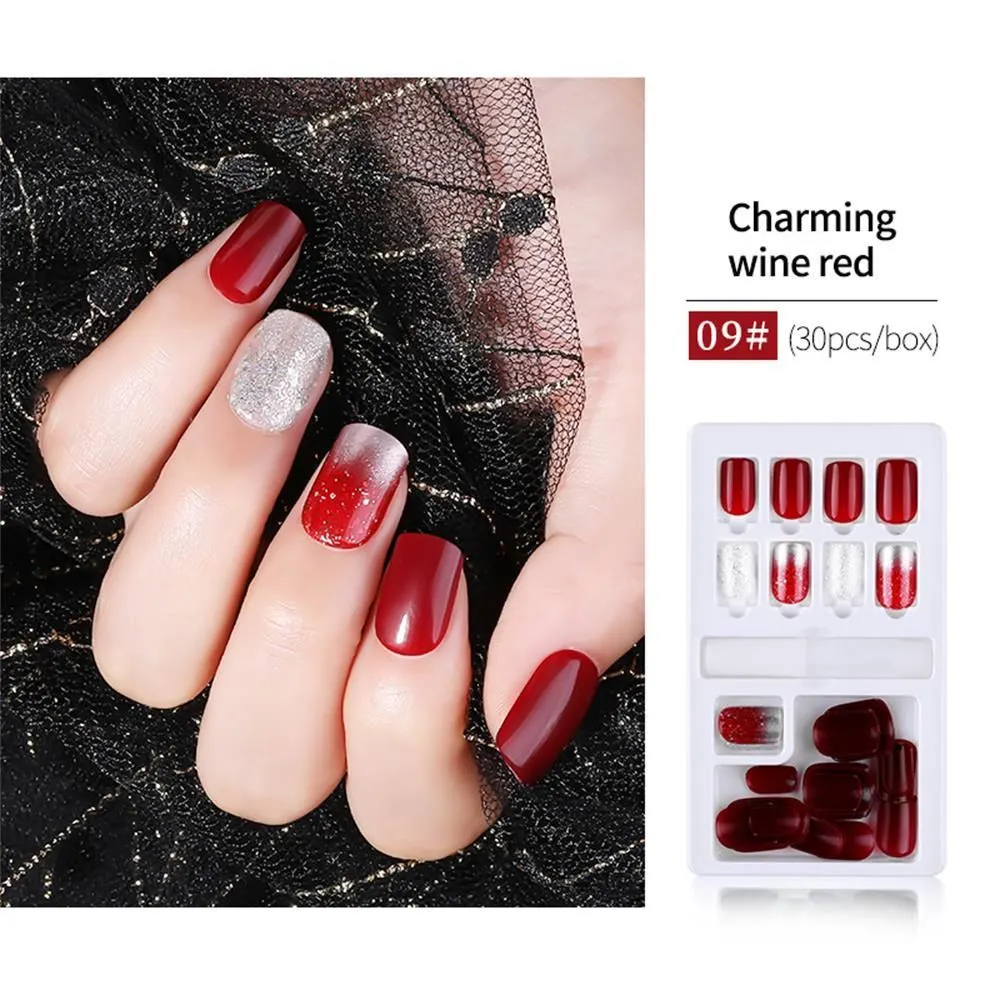 30PCS/Set Fake Nails Press Coffin False Full Artificial Short Kiss Detachable Stick Designs Press Nails Art Tipsy Cover Box
