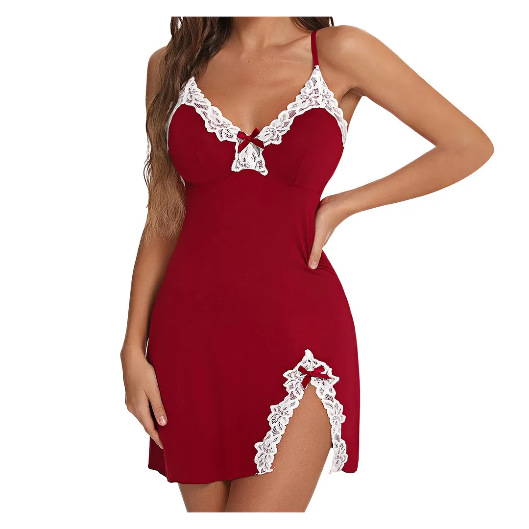 Churchf Large-Size Lingerie Gathering Sexy Deep V Sexy Side-Opening Body Slings Ajament Skirt Set