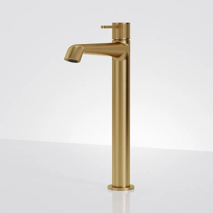 EVERSTEIN Modern Tall Vessel Sink Faucet with Knurled Handle in Brushed Gold SFS-1314B-GD