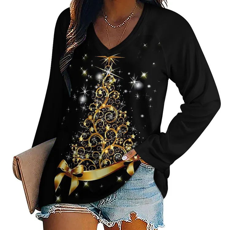 Personalized Design Women's  Long Sleeve Loose Tee Christmas