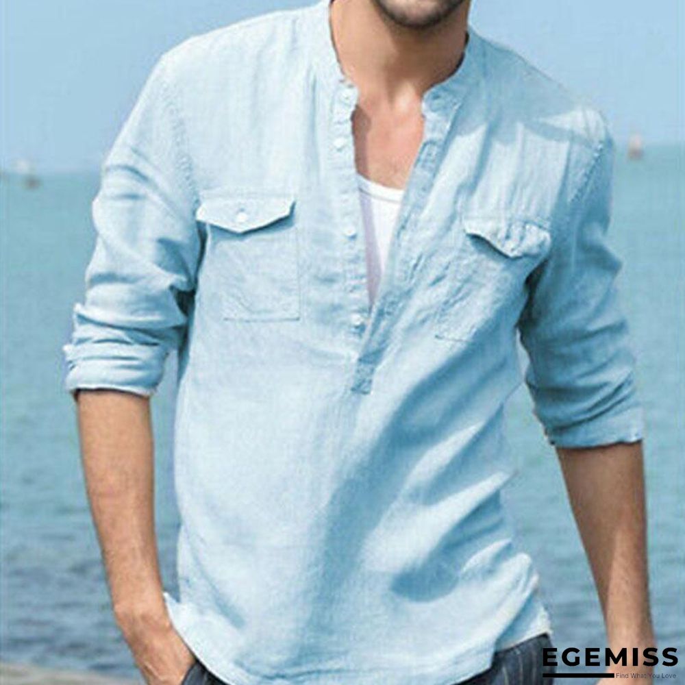 Spring/Summer Mens Long Sleeve Casual Loose Soft Shirts Linen | EGEMISS