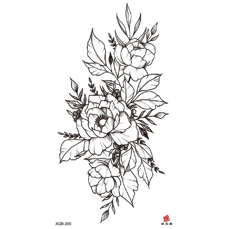 Sdrawing Temporary Sleeve Tatooo Stickers Tiger Lion Elephant Rose Flowertattoo Arm Body Art Fake Tatoo Male Female Black