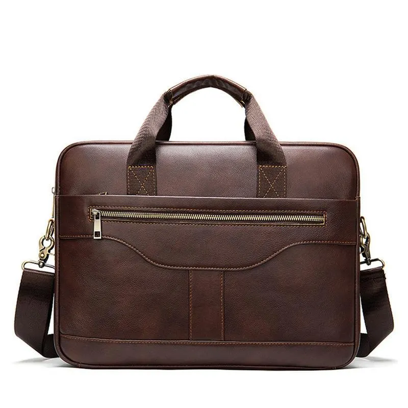 Great Quality Antique Brass Hardware Organizational Layout Leather Briefcase