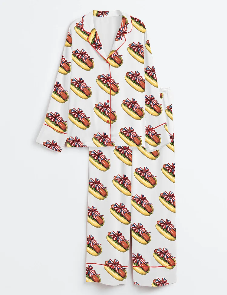 Women&rsquo;s You Look Like The 4th Of July Hot Dog Long Sleeve Satin Pajama Set