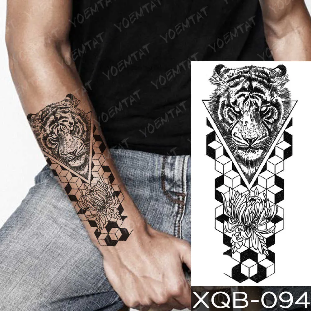 Sdrawing Sdrawing Temporary Sleeve Arm tattoo Sticker Lion Clock Tiger Gear Skeleton Rose tattoos Body Art Fake tatoo Men Women Black