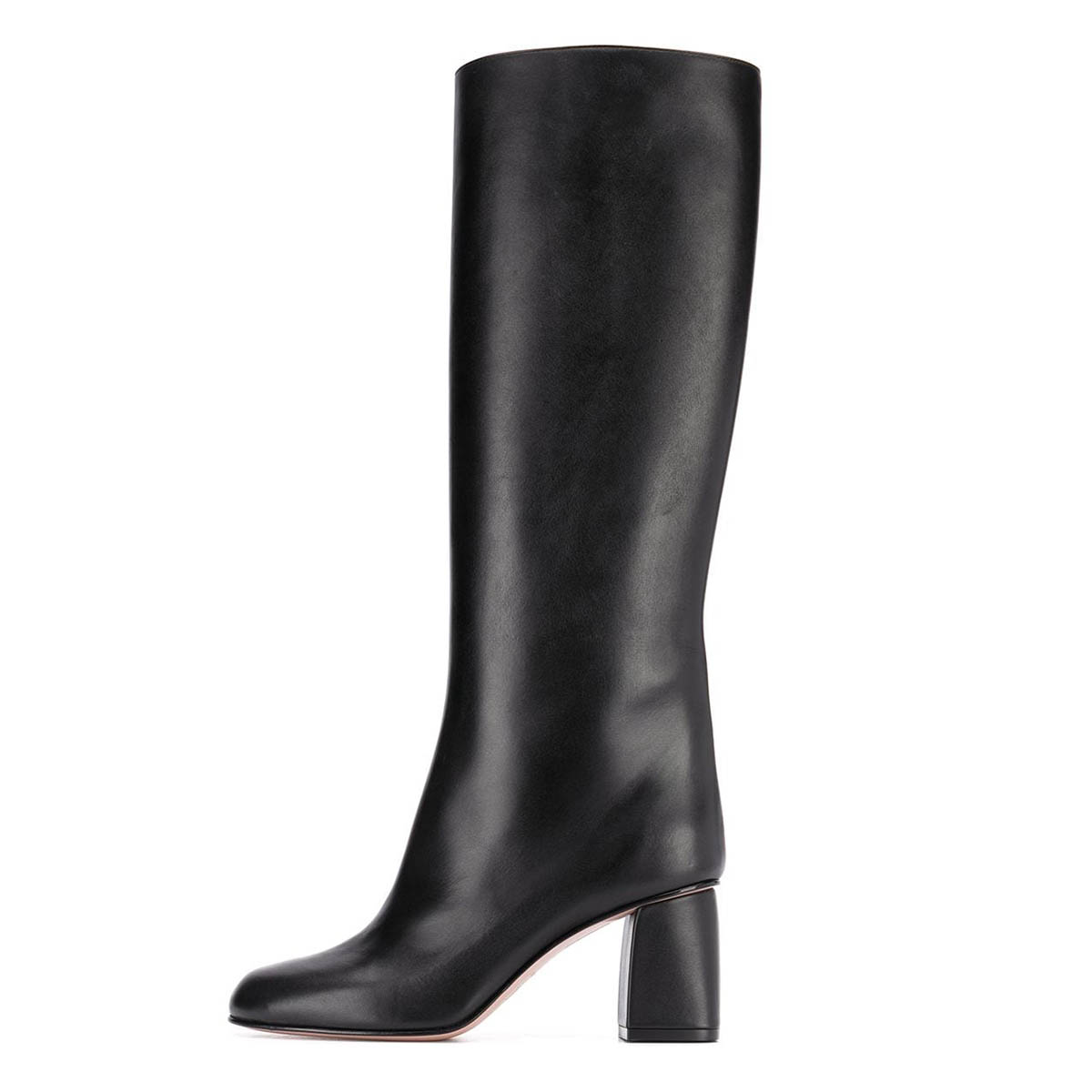 Classic Round Toe Chunky Heel Wide Calf Knee-High Boots in Black