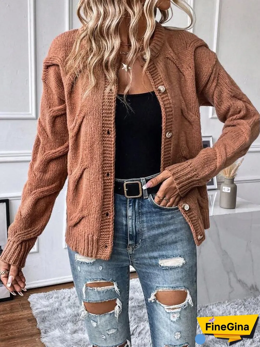Coffee Plain Long Sleeve Sweater