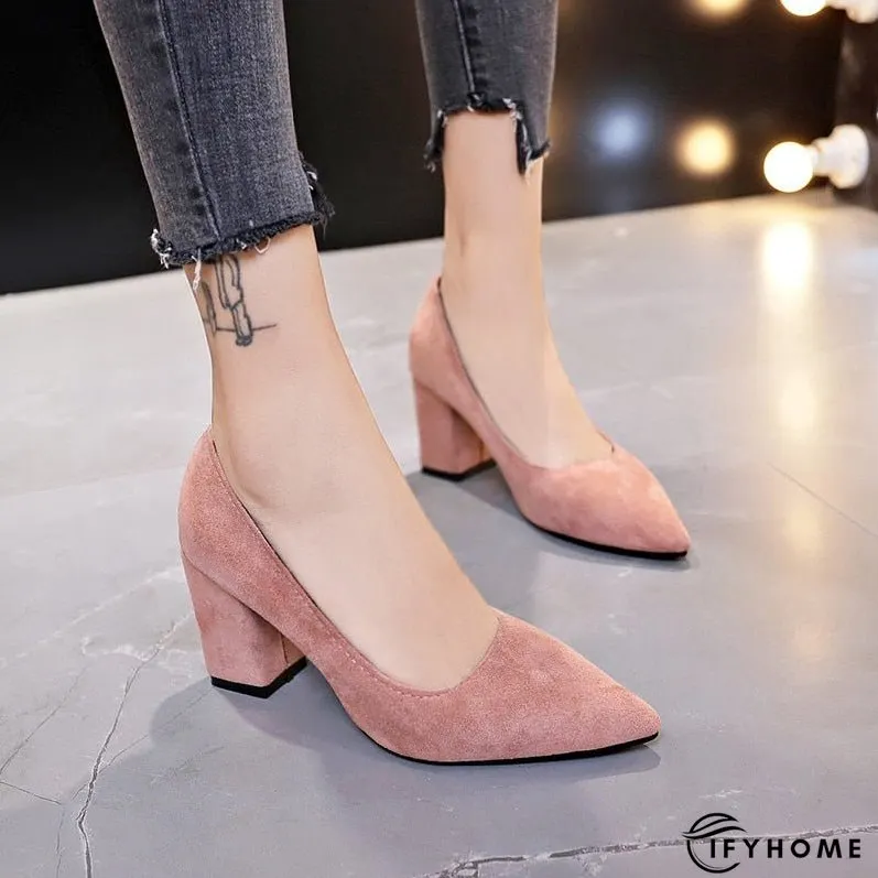 New Women Pumps Flock Sweet Thick High Heels Female Sexy Office Pointed Toe Work Pump Cute Shoes Ladies Footwear | IFYHOME