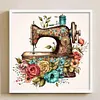 (Stamped/Counted) Retro Floral Sewing Machine - 14CT Cross Stitch 40*40cm/15.75*15.75in
