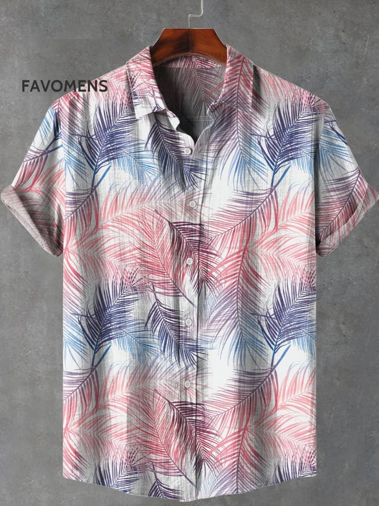 Sunset Palm Leaves Art Print Lapel Casual 100% Cotton Shirt Multicolor / S