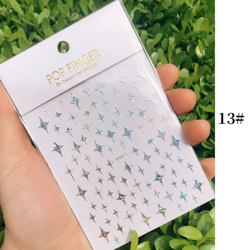Star Nail Art 3D Stickers Black White Gold Love Hearts Pattern Nail Decals Manicures Nails Design Adhesive Wraps Tip Decoration