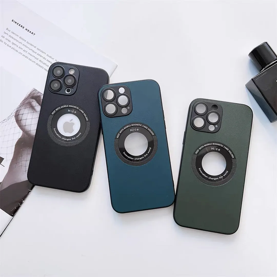 For iPhone13/14 Series Magnetic Hollow Logo Mobile Phone Case