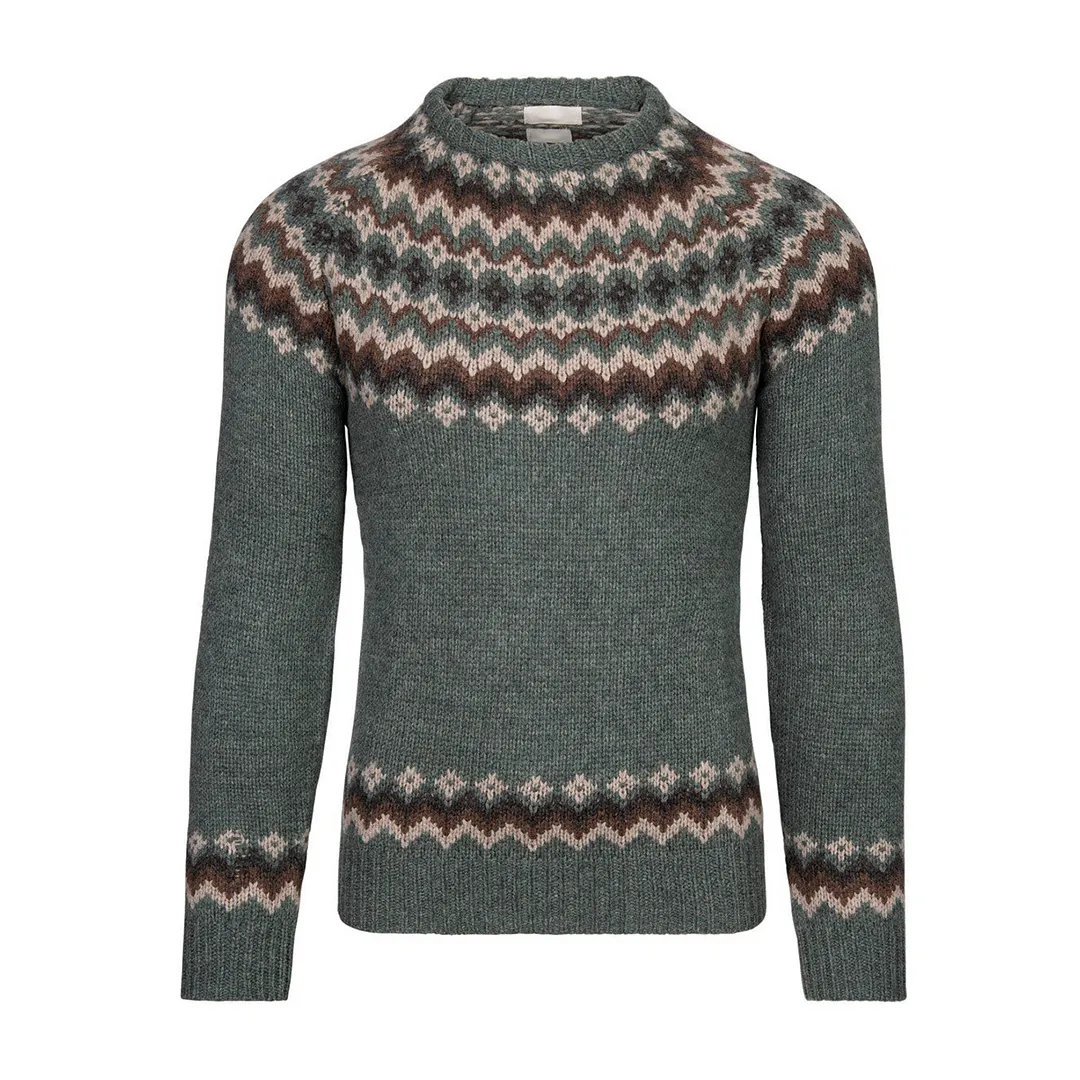 Vintage Lambswool Knit Jacquard Crew Neck Sweater（Unisex）