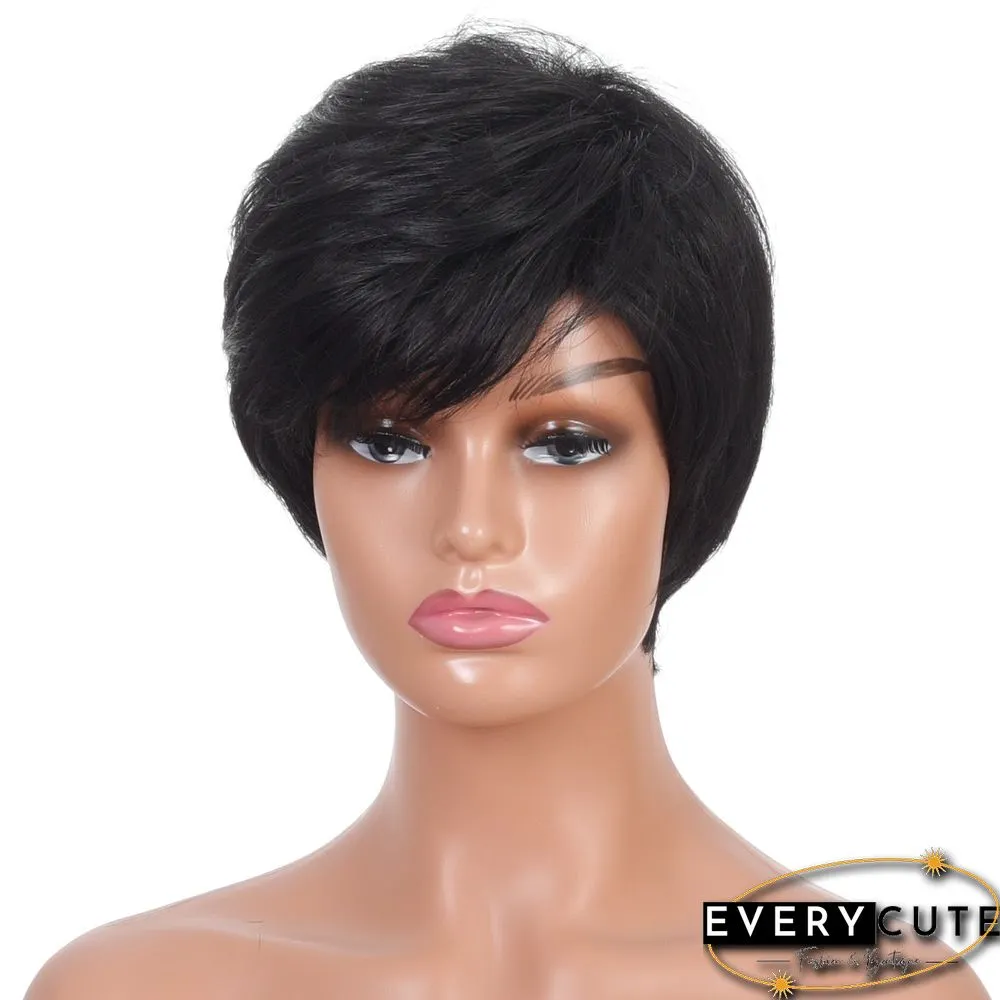 Women's Oblique Bangs Black Wig Short Hair Female Chemical Fiber Headgear
