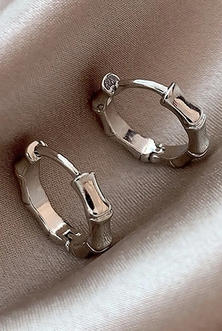 Bamboo Hoop Earrings for Women Minimalist Metal