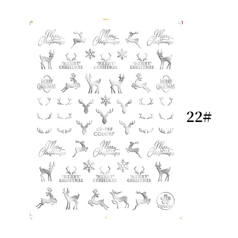 1 Sheet Christmas 5D Nail Stickers Gold And Sliver Snowflakes Transfer Nail Decals Slider Decoration For Manicuries