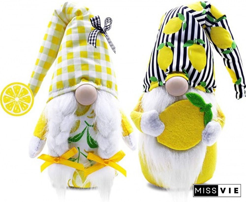 Ciyvolyeen Lemon Gnome Scandinavian Tomte Nisse Swedish Fresh Lemon Elf Home Farmhouse Kitchen Decor Easy Peasy Shelf Summer Tiered Tray Decorations, Set Of 2