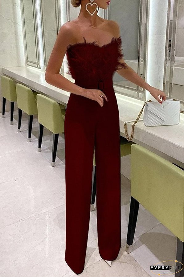 Feather Tube Top Jumpsuit