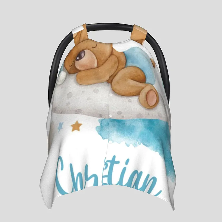 Personalized Baby Sleeping Bear Car Seat Canopy for Comfort & Unique| C48