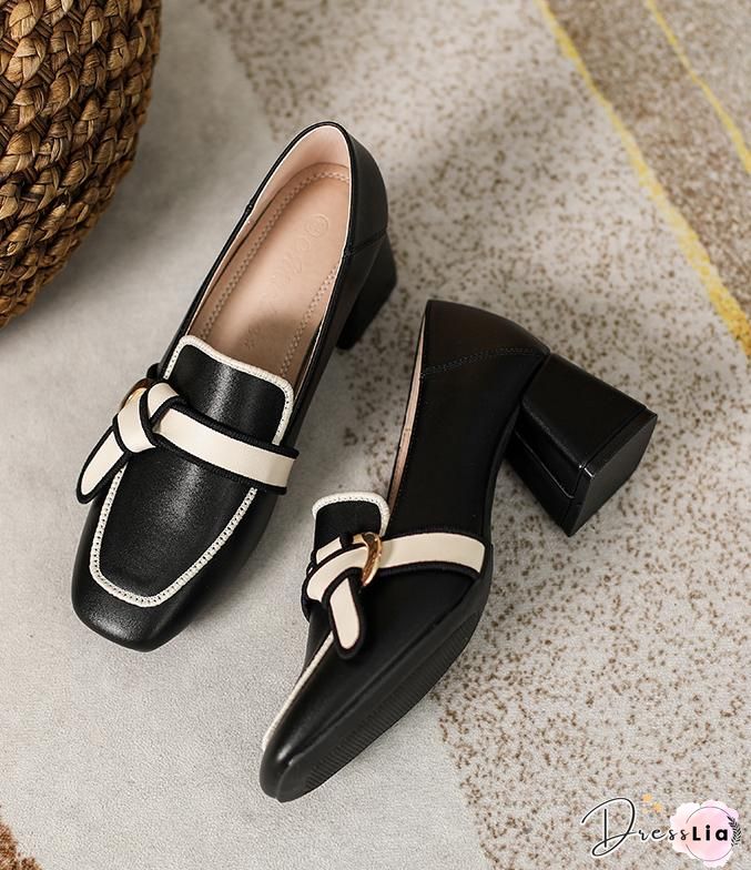 Contrast Color Square Toe Loafers