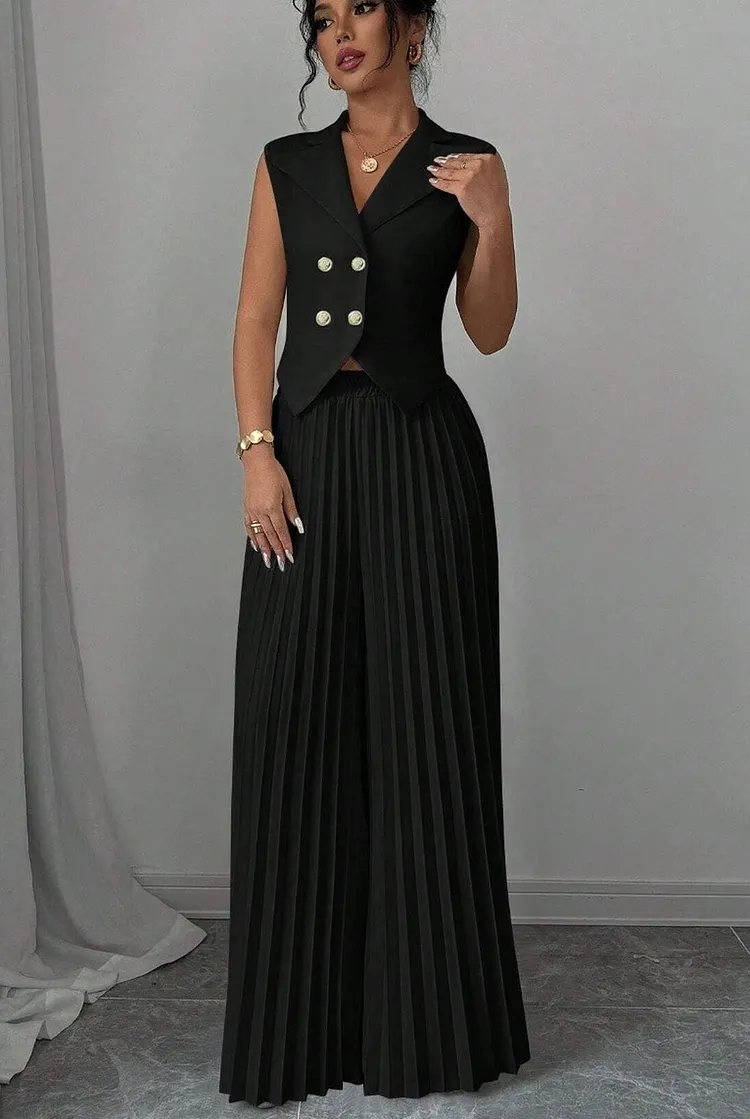 Women's Vest and Pleated Skort Set Elastic Waist Two Piece Outfit
