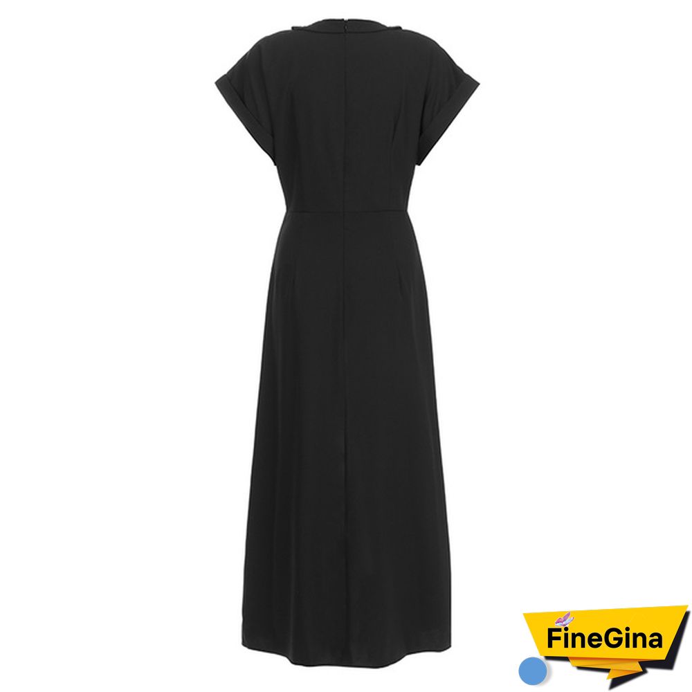 Women's Fashion Pure Short Sleeve Open Fork Blouse Irregular Swallowtail High-low Maxi Dress