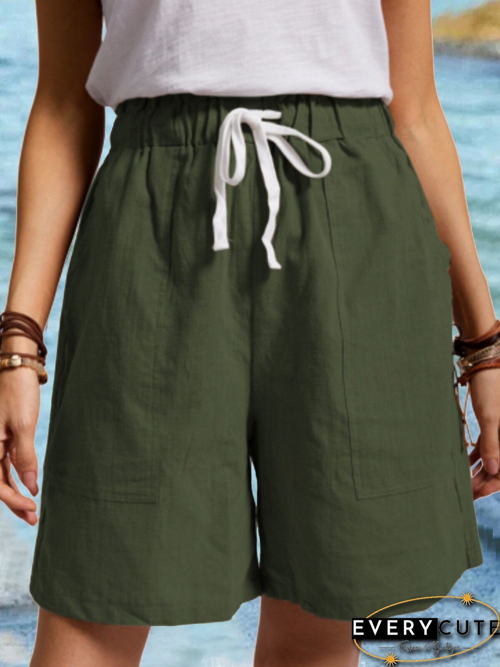 Women's Pure Color Cotton Casual Shorts