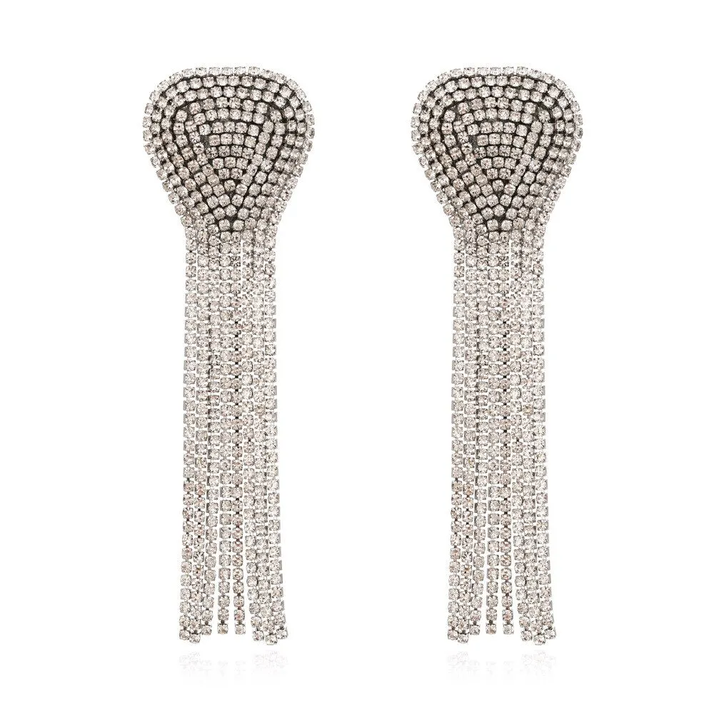 Dvacaman New Shiny Rhinestone Earrings Tassel Drop Earrings For Women Luxury Jewelry Long Dangle Earrings 2022 Party Accessories