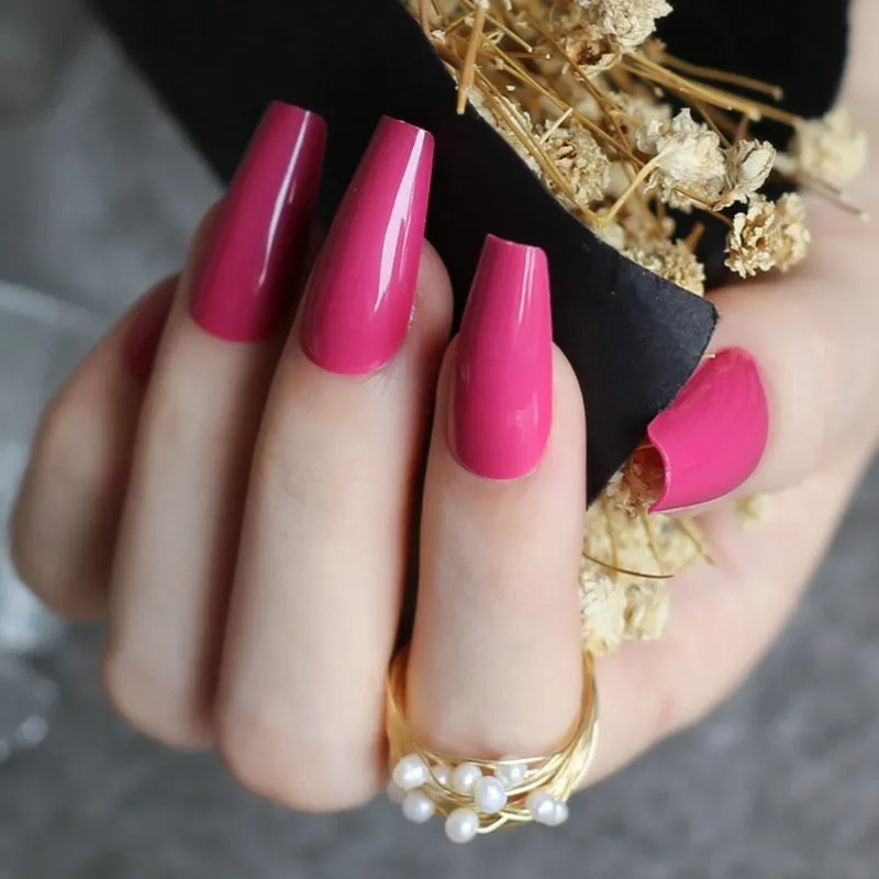 Glossy Ballet false nails red Long coffin Salon art matte Fake nails Transparent rectangle-Nail Inspo