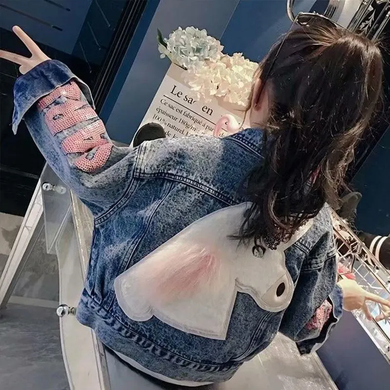 New Children's Denim Jackets Girl Trench Jean Embroidery Jackets Girls Kids clothing baby Lace coat Casual outerwear Windbreaker