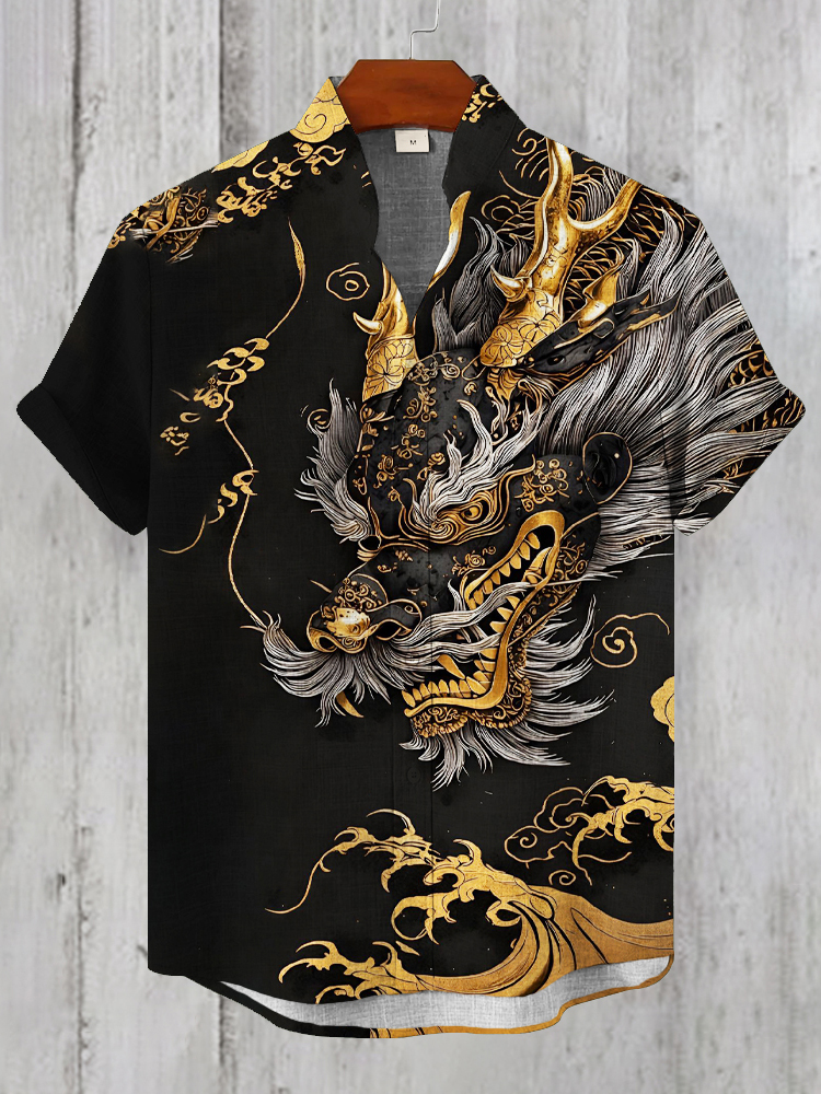 Japanese Dragon Totem Art Men's Casual Short Sleeve Shirt  artssus
