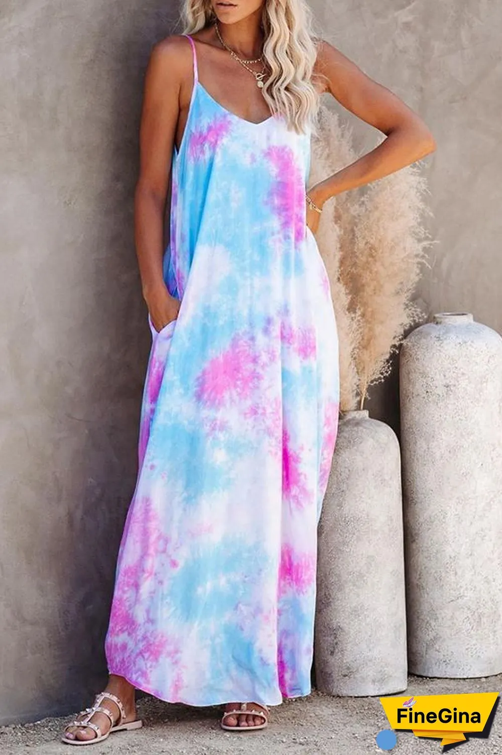 Casual V-neck Loose Sling Maxi Dress P10662