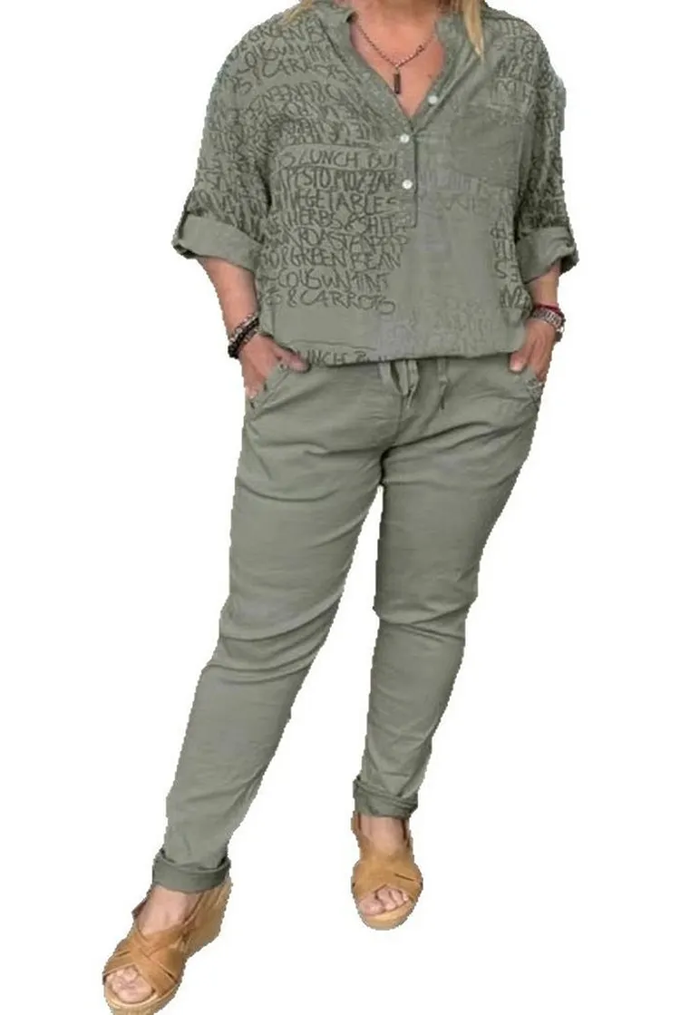Bohemian Print Pants & Top Set in Cotton Linen for Women